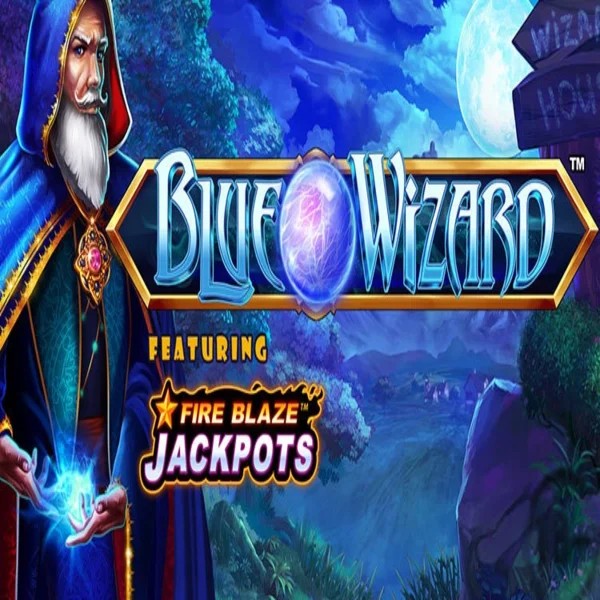Blue Wizard Fire Blaze Jackpots logo – Slots by Rarestone Gaming at Fast Slots Casino